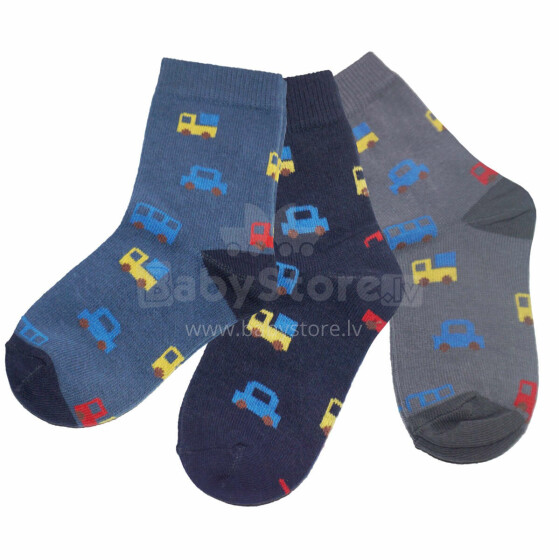Weri Spezials Children's Socks Small Cars Jeans ART.WERI-2838 Pack of three high quality children's cotton socks