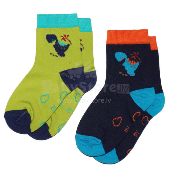 Weri Spezials Bērnu zeķes Dinosaurs Navy and Kiwi ART.SW-1548 Divi pāri augstas kvalitātes kokvilnas bērnu zeķes