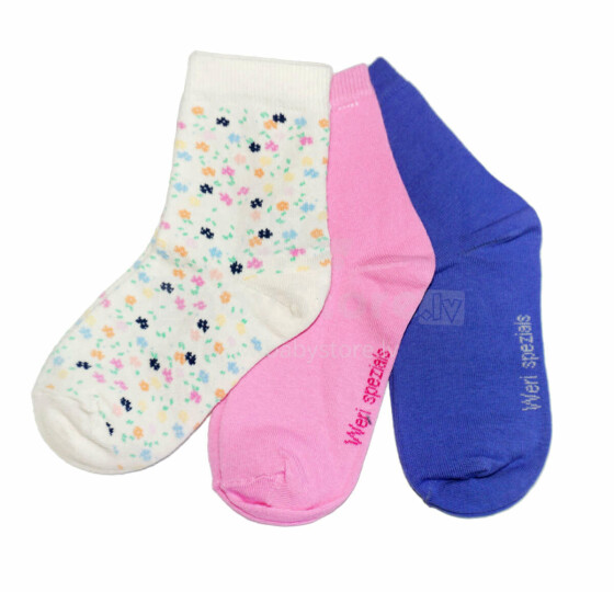 Weri Spezials Children's Socks Flowers Cream ART.WERI-1173 Pack of three high quality children's cotton socks