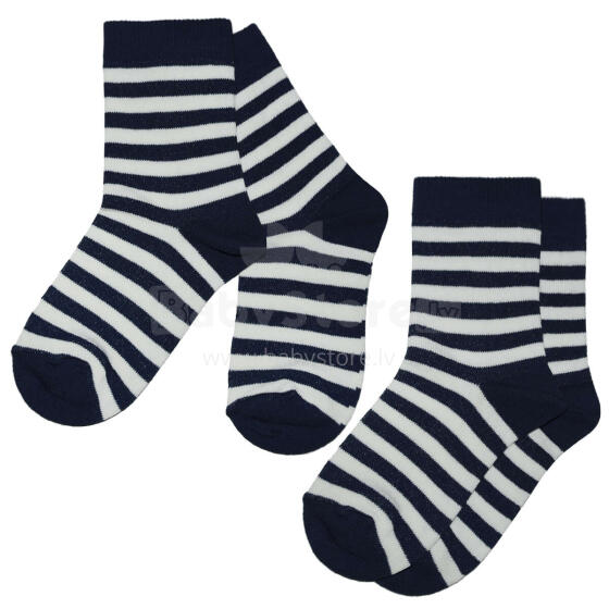 Weri Spezials Bērnu zeķes Colorful Stripes Navy and White ART.SW-1363 Divi pāri augstas kvalitātes kokvilnas bērnu zeķes