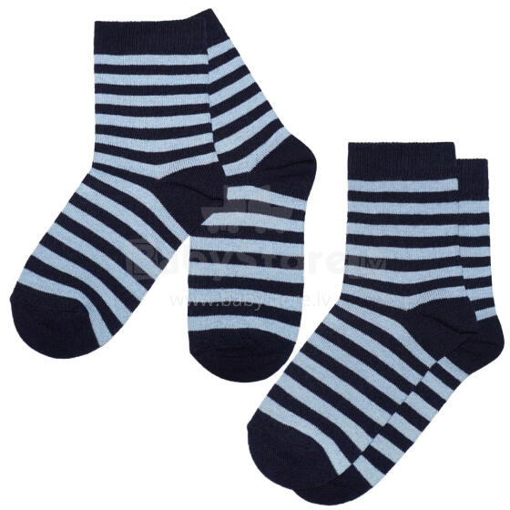 Weri Spezials Bērnu zeķes Colorful Stripes Navy and Light Blue ART.SW-1638 Divi pāri augstas kvalitātes kokvilnas bērnu zeķes