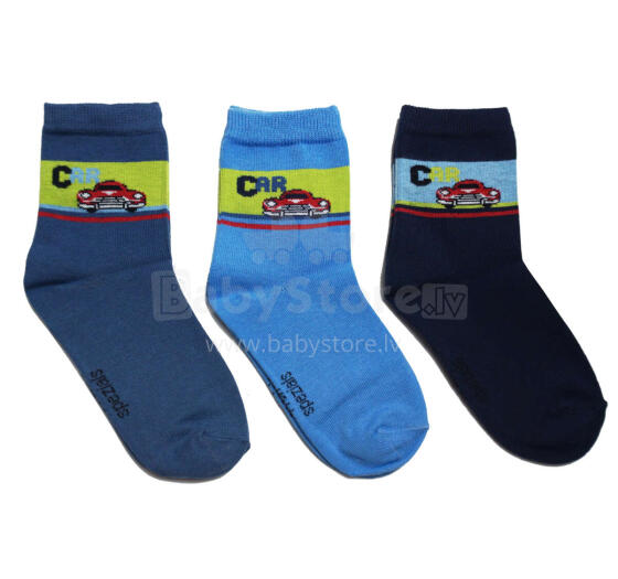 Weri Spezials Bērnu zeķes Retro Cars Jeans ART.WERI-4112 Trīs pāri augstas kvalitātes kokvilnas bērnu zeķes
