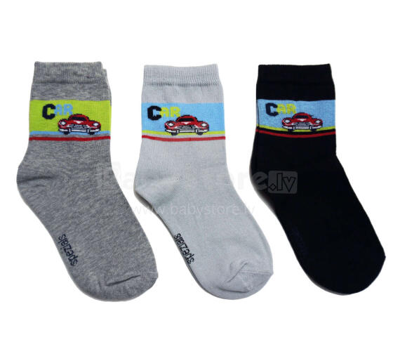 Weri Spezials Bērnu zeķes Retro Cars Grey ART.WERI-6133 Trīs pāri augstas kvalitātes kokvilnas bērnu zeķes