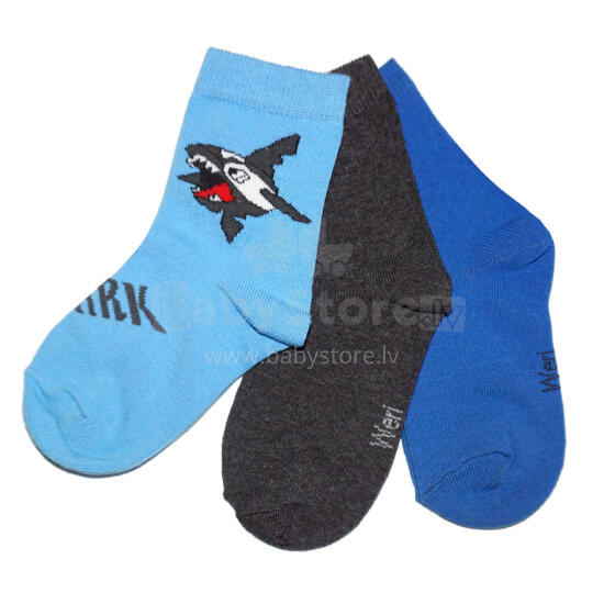 Weri Spezials Bērnu zeķes Shark Medium Blue ART.WERI-3349 Trīs pāri augstas kvalitātes kokvilnas bērnu zeķes