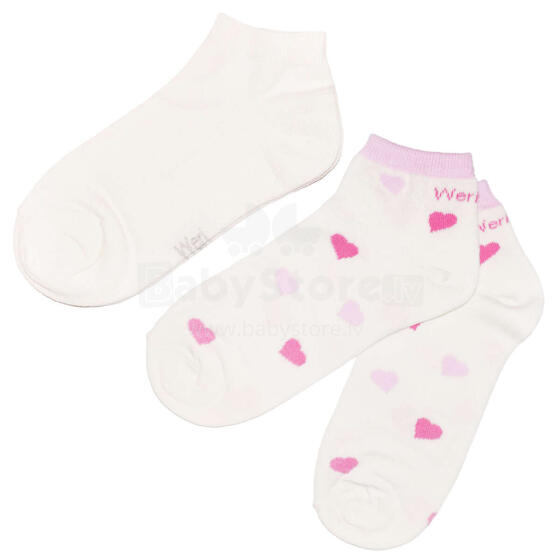 Weri Spezials Īsas Bērnu zeķes Hearts Cream ART.WERI-2855 Divi pāri īsas augstas kvalitātes kokvilnas bērnu zeķes