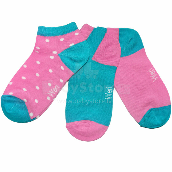 Weri Spezials Children's Sneaker Socks White Dots Pink ART.SW-1194 Pack of three high quality children's cotton sneaker socks