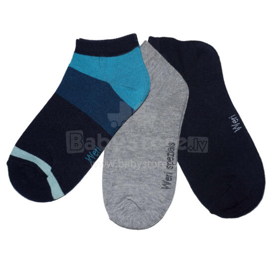 Weri Spezials Īsas Bērnu zeķes Modern Stripes Navy ART.WERI-5023 Trīs pāri īsas augstas kvalitātes kokvilnas bērnu zeķes