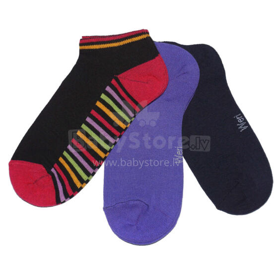 Weri Spezials Īsas Bērnu zeķes Colorful Stripes Black and Lilac ART.WERI-3753 Trīs pāri īsas augstas kvalitātes kokvilnas bērnu zeķes