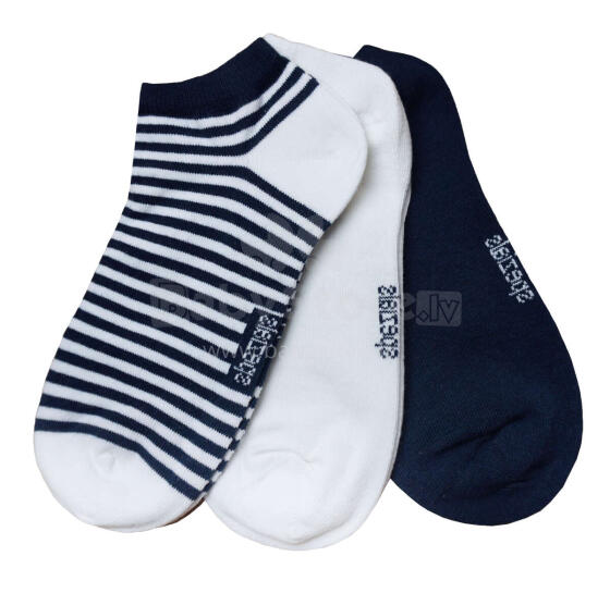 Weri Spezials Īsas Bērnu zeķes White Stripes Navy ART.WERI-4068 Trīs pāri īsas augstas kvalitātes kokvilnas bērnu zeķes