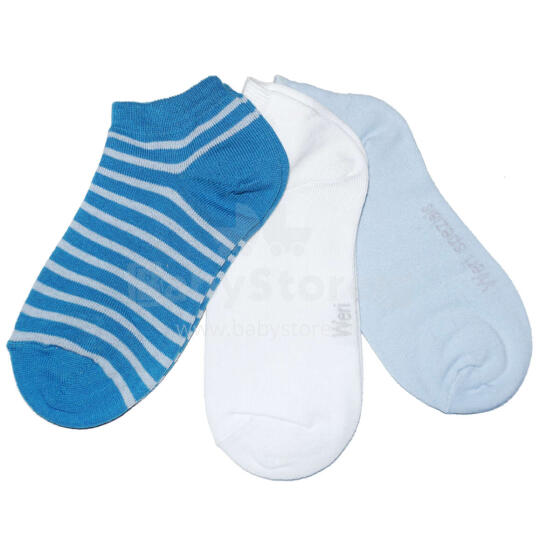 Weri Spezials Īsas Bērnu zeķes Blue Stripes Medium Blue ART.WERI-2872 Trīs pāri īsas augstas kvalitātes kokvilnas bērnu zeķes