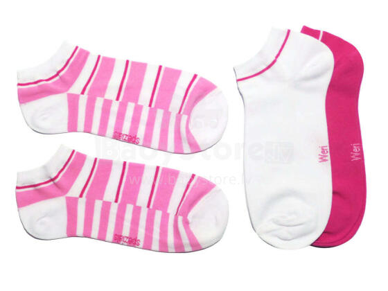 Weri Spezials Īsas Bērnu zeķes Abstract Stripes Rose and White ART.SW-1315 Trīs pāri īsas augstas kvalitātes kokvilnas bērnu zeķes