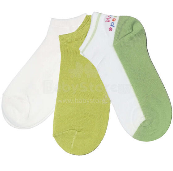Weri Spezials Īsas Bērnu zeķes Duo Green and White ART.WERI-2701 Trīs pāri īsas augstas kvalitātes kokvilnas bērnu zeķes