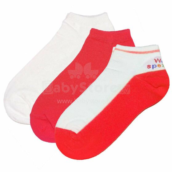 Weri Spezials Короткие Детские носки Duo Coral Red and White ART.WERI-2776 Комплект из трех пар высококачественных коротких детских носков из хлопка