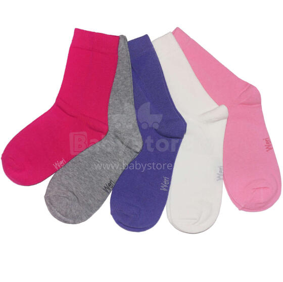 Weri Spezials Bērnu zeķes Monochrom Lilac and Pink ART.WERI-3661 Pieci pāri augstas kvalitātes kokvilnas bērnu zeķes
