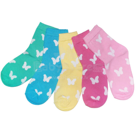 Weri Spezials Bērnu zeķes White Butterflies Multicolor ART.WERI-4667 Pieci pāri augstas kvalitātes kokvilnas bērnu zeķes