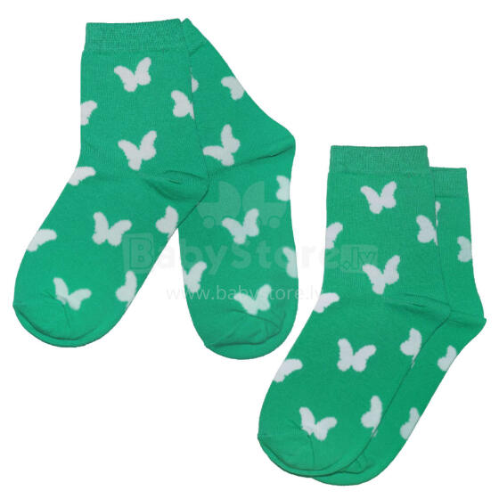Weri Spezials Bērnu zeķes White Butterflies Mint ART.SW-1338 Divi pāri augstas kvalitātes kokvilnas bērnu zeķes