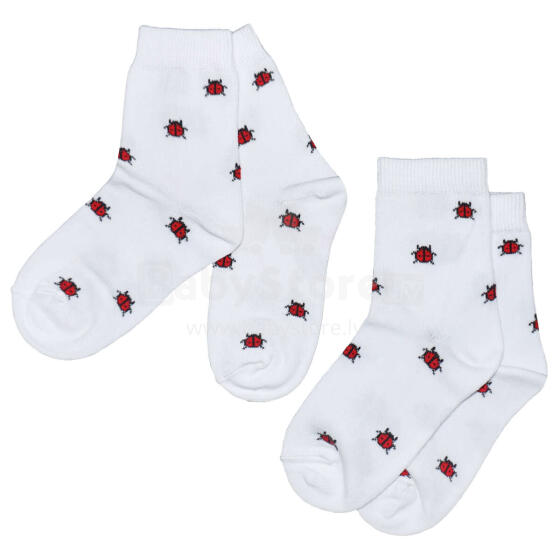 Weri Spezials Bērnu zeķes Ladybug White ART.WERI-1308 Divi pāri augstas kvalitātes kokvilnas bērnu zeķes