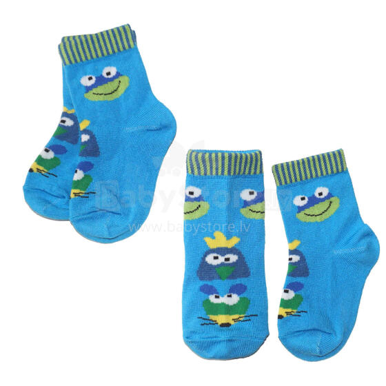 Weri Spezials Bērnu zeķes Frog and Friends Laguna Blue ART.WERI-0675 Divi pāri augstas kvalitātes bērnu zeķes no merserizētas kokvilnas