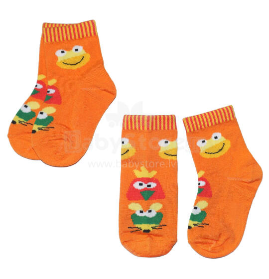 Weri Spezials Bērnu zeķes Frog and Friends Orange ART.WERI-0687 Divi pāri augstas kvalitātes bērnu zeķes no merserizētas kokvilnas
