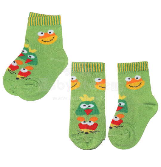 Weri Spezials Bērnu zeķes Frog and Friends Green ART.WERI-1028 Divi pāri augstas kvalitātes bērnu zeķes no merserizētas kokvilnas