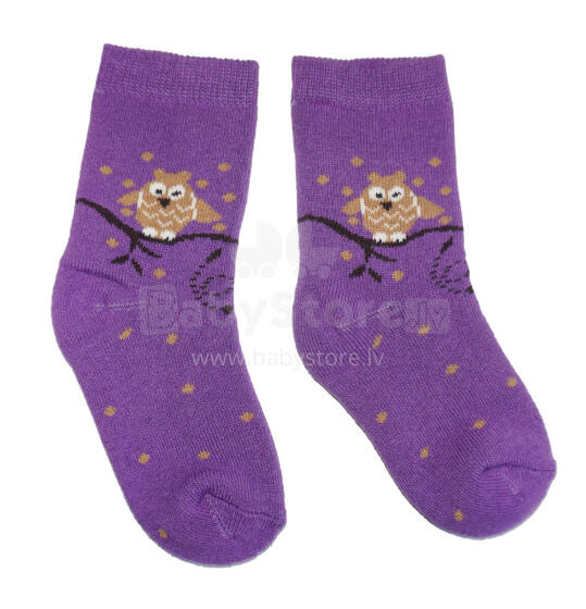 Weri Spezials Bērnu Plīša zeķes Owl Lilac ART.WERI-1541 Augstas kvalitātes kokvilnas plīša bērnu zeķes