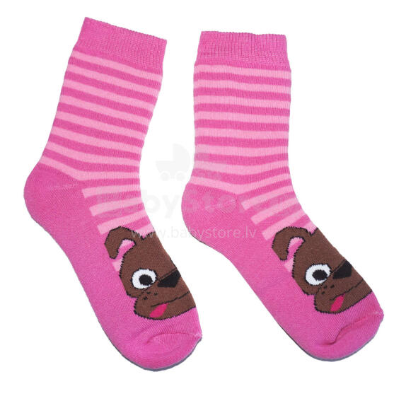 Weri Spezials Bērnu Plīša zeķes Charlie the Dog Pink ART.WERI-4692 Augstas kvalitātes kokvilnas plīša bērnu zeķes