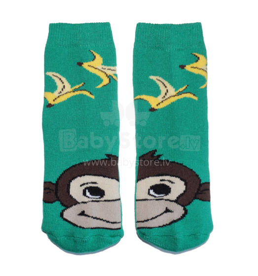 Weri Spezials Bērnu Plīša zeķes Monkey Green ART.WERI-7110 Augstas kvalitātes kokvilnas plīša bērnu zeķes