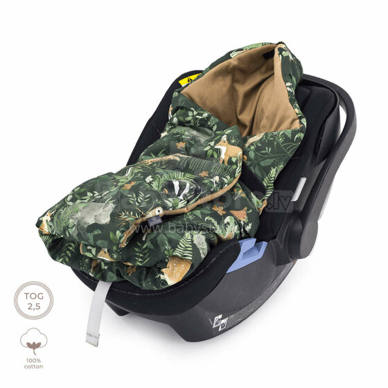 Makaszka Car Seat Blanket Art.KOC5COTTONWOOD004 Woodland Высококачественное детское двухстороннее легкое одеяло-конверт с капюшоном (100x110 см)