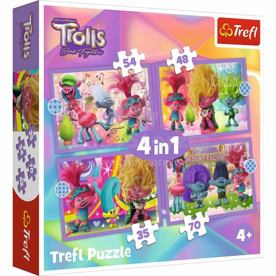 TREFL TROLLS Puslede komplekt 4 in 1 Trollid 3