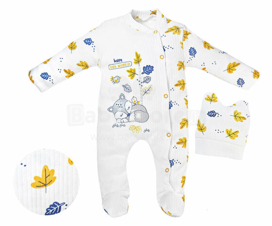 Necix's Happy Fox World Art.156385 Baby rompers with long sleeves and closed legs with yellow leaves