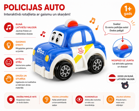 Bo Police Art.156725 Interactive police car (Latvian language)