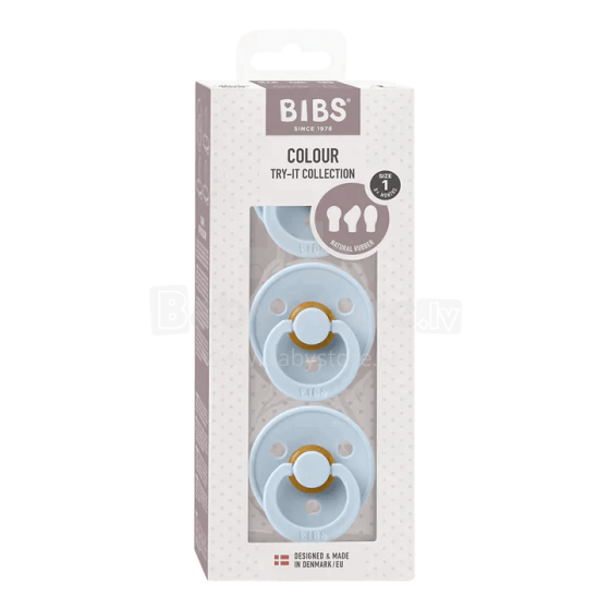 Bibs Try-It Art.131604 Baby Blue, Pacifier, 100% natural 3 pcs