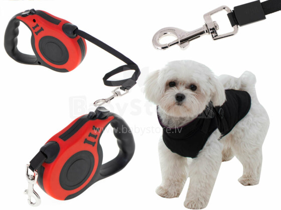 Ikonka Art.KX6252_1 Automatic strap leash 5m for dogs up to 14kg red