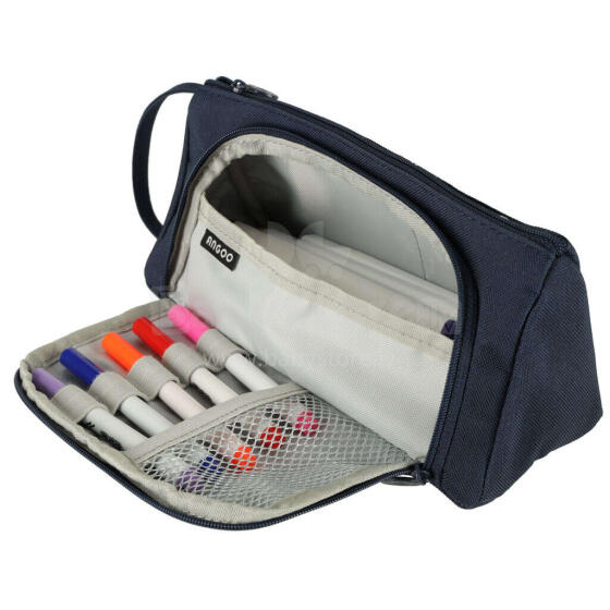 Ikonka Art.KX5672 School pencil case double sachet vanity case navy blue