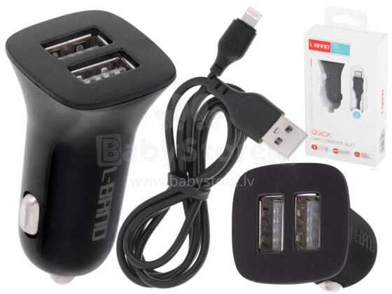 Ikonka Art.KX5333 L-BRNO Dual USB + Lightning auto lādētājs