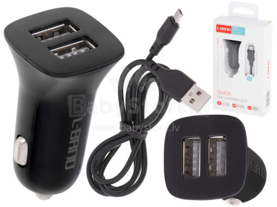 Ikonka Art.KX5333_1 L-BRNO auto lādētājs Dual USB + micro melns