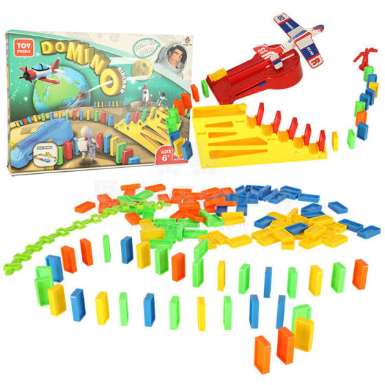 Ikonka Art.KX5267 Educational game dominoes aeroplane with launcher