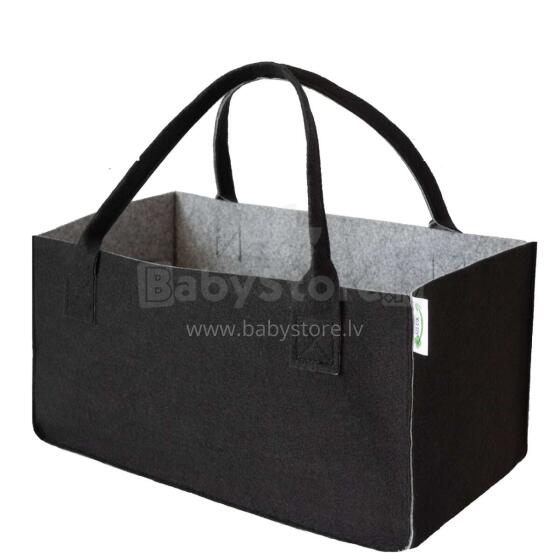 Ikonka Art.KX4938 Felt bag shopping basket wood charcoal boot organiser black