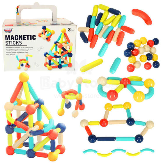 Ikonka Art.KX4886 Magnetic bricks for small children 64 pieces in a box