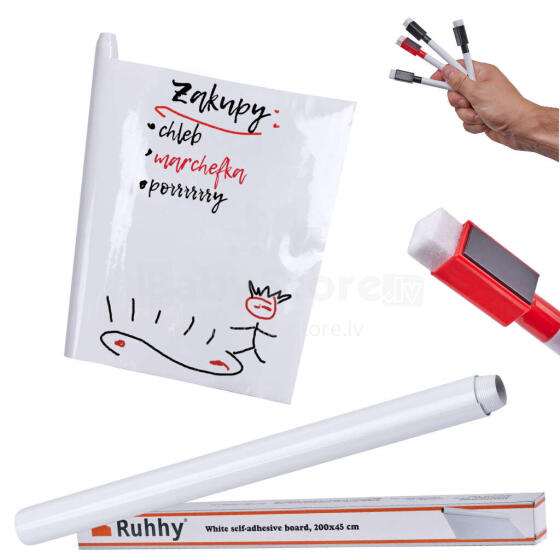 Ikonka Art.KX4877 Self-adhesive dry-erase board 45x200 + markers