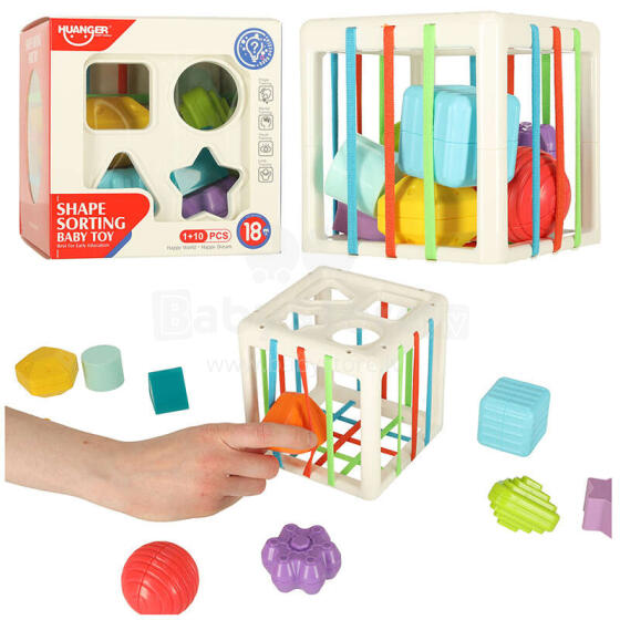 Ikonka Art.KX5466_2 Flexible sensory cube plug-in puzzle blocks square with shape sorter