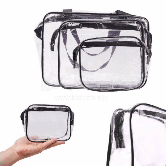 Ikonka Art.KX4838 Transparent cosmetic bag travel organiser for aeroplane 3 pieces