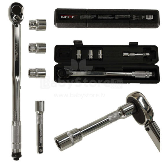 Ikonka Art.KX4720 Torque spanner 460mm 1/2'' + 3 sockets 17-21mm 40-210Nm locking + carrying case