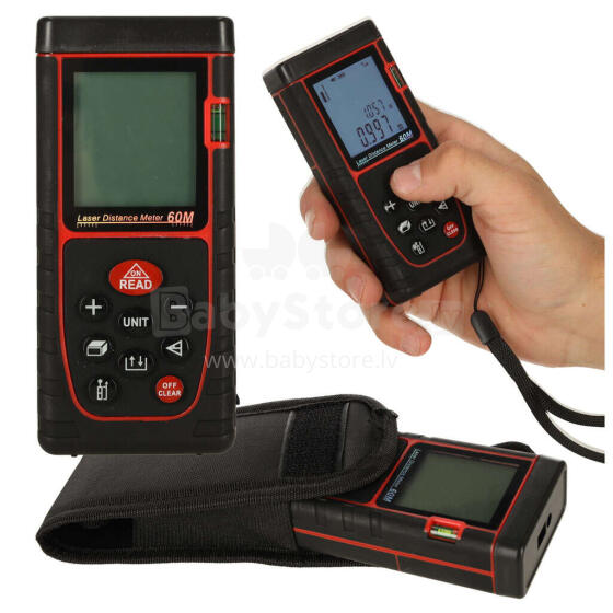 Ikonka Art.KX4711 Digital laser distance meter waterproof IP54 3mm/60m case battery powered
