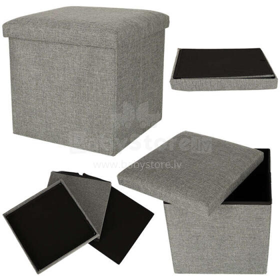 Ikonka Art.KX4620 Folding pouffe with storage compartment grey 38x38x38cm