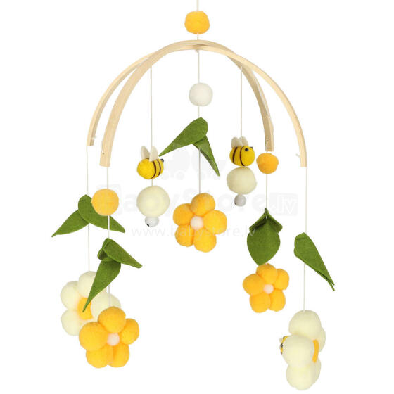 Ikonka Art.KX4590 Cot carrousel plush pendants flowers yellow
