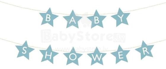 Ikonka Art.KX4578 Banner sign for baby shower stars light blue 290cm x 16.5cm