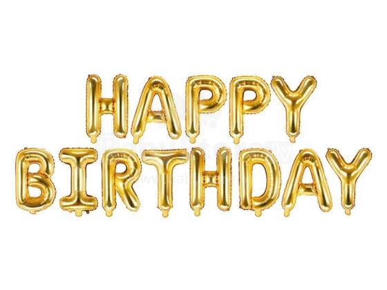 Ikonka Art.KX4574 Foil balloon birthday decoration Happy Birthday gold 340cm x 35cm