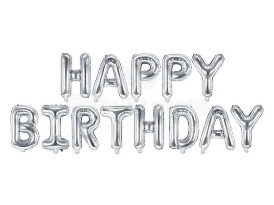 Ikonka Art.KX4574_1 Foil balloon birthday decoration Happy Birthday silver 340cm x 35cm