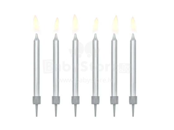 Ikonka Art.KX4567_1 Birthday cake candles plain silver 6cm 6 pieces